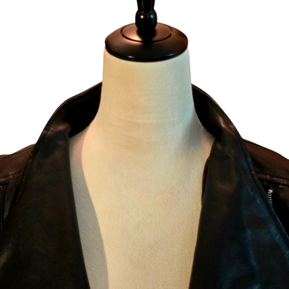 Ookie & Lala Black Faux Leather Moto Jacket Asymmetrical Collar Women size XL - Picture 4 of 16